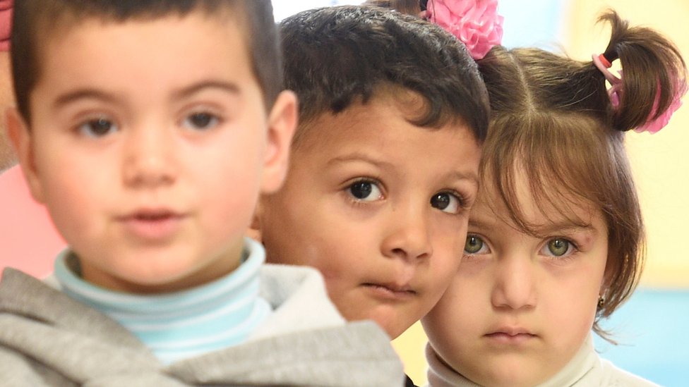 Children at a refugee camp in Hamburg