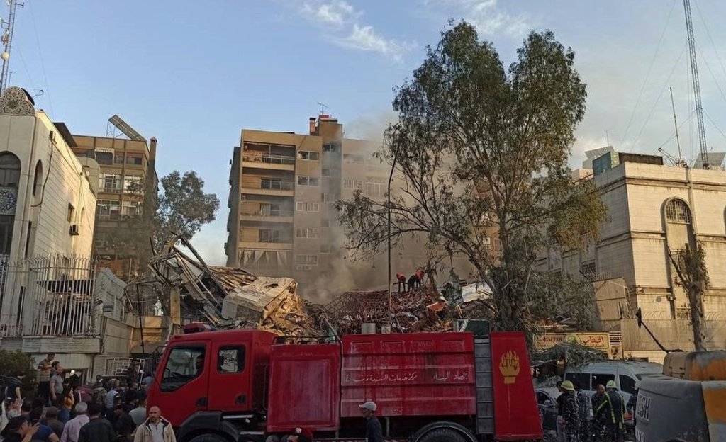 The ruins of the Iranian consulate in Damascus