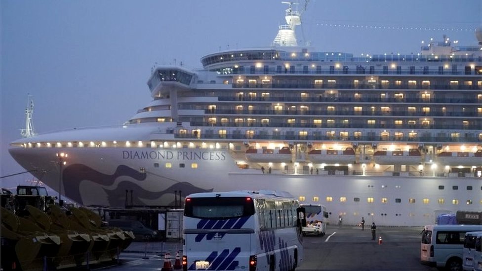 Круизный лайнер Diamond Princess - на карантине в Японии из-за коронавируса, 16 февраля 2020 г.