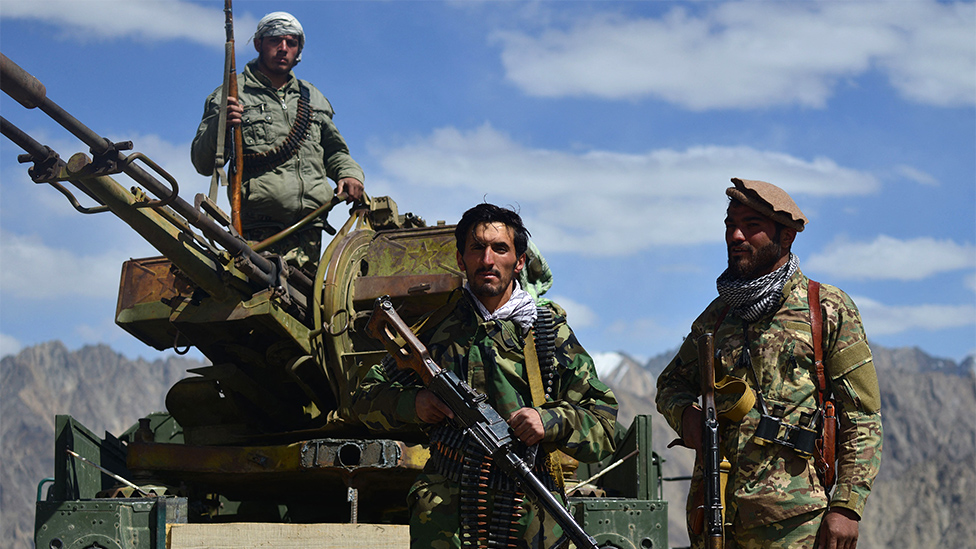 Afghan resistance movement and anti-Taliban uprising forces personnel. Panjshir, Afghanistan, August 2021