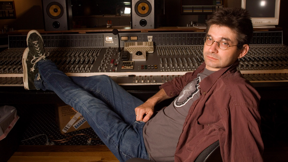 American musician and producer Steve Albini in the 'A' control room of his studio, Electrical Audio, Chicago, Illinois, June 24, 2005.
