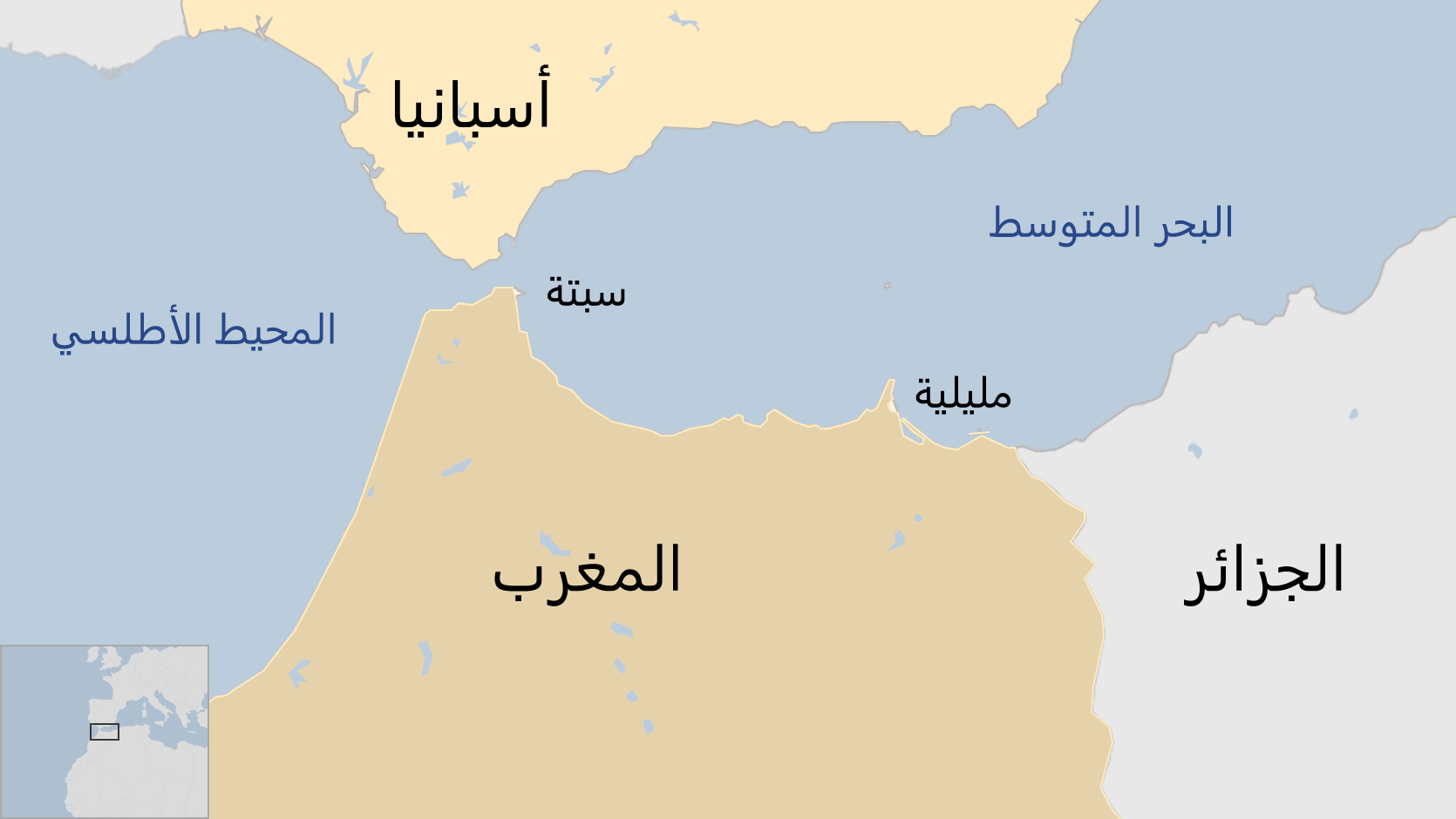 خارطة سبتة ومليلية.