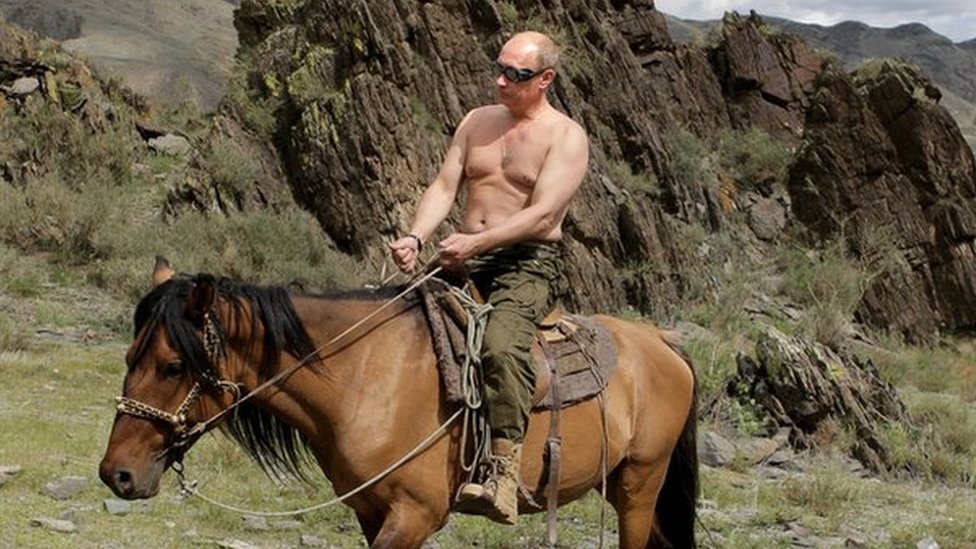 Vladimir Putin on horse, on holiday near Kyzyl in southern Siberia, 3 Aug 09