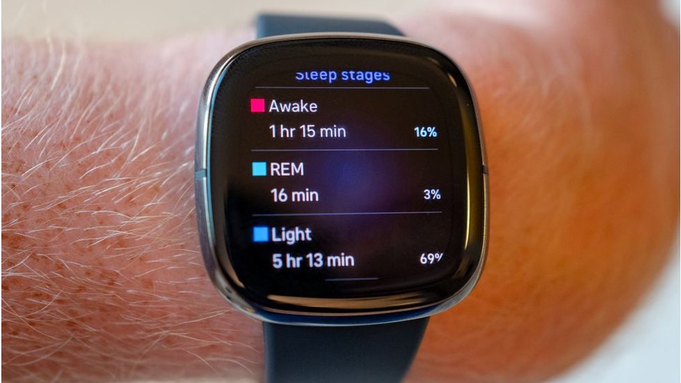 Sleep tracking functions on Fitbit Sense health tracking smart watch wearable device.