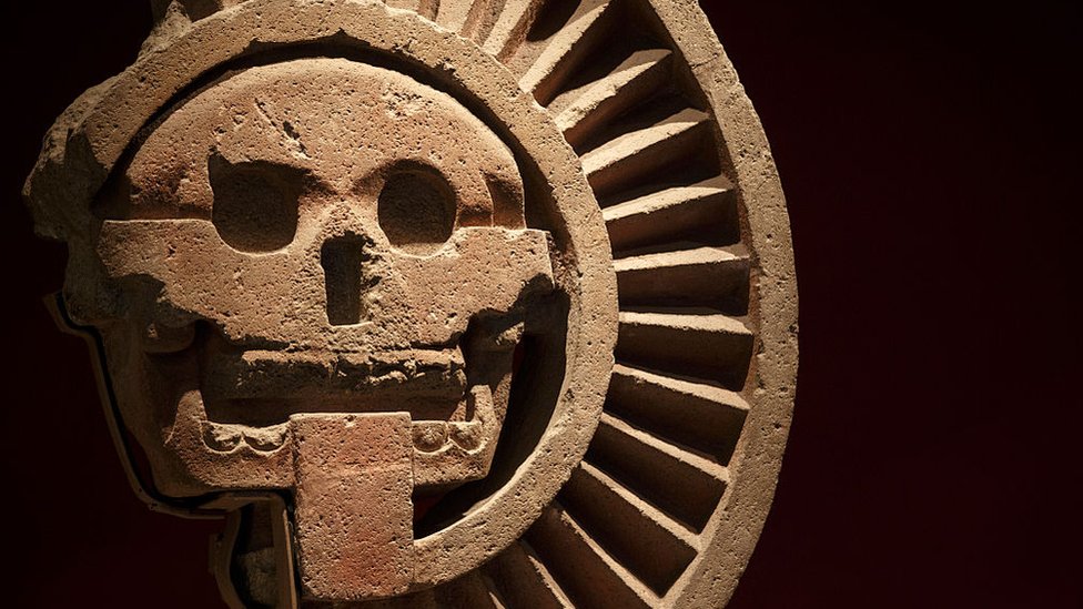 Una escultura en el salón Teotihuacán en el Museo Nacional de Antropología en Ciudad de México.