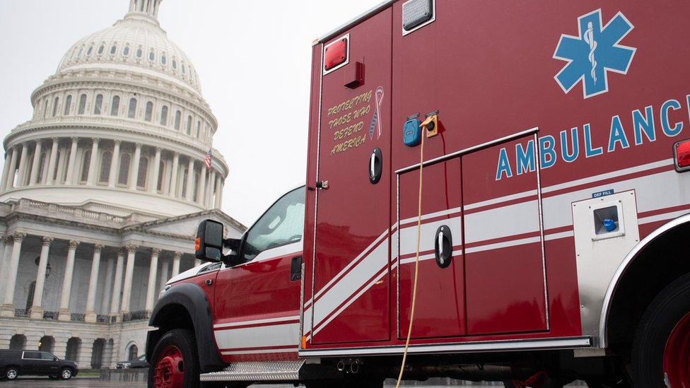 An ambulance parked outside Capitol Hill
