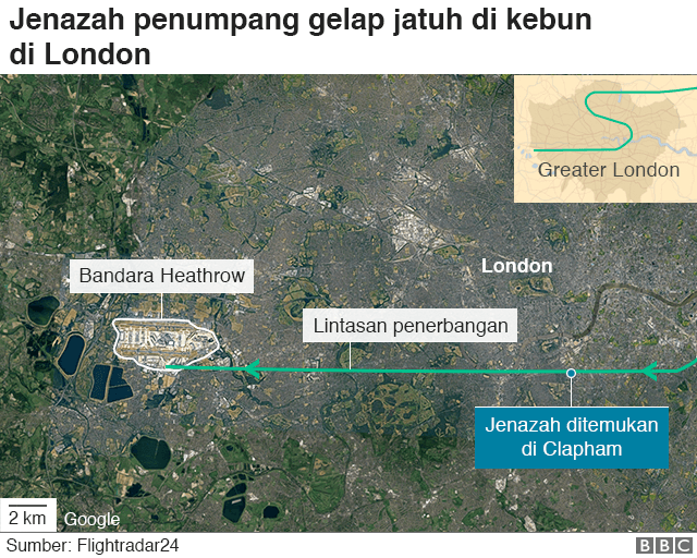 Grafik penumpang gelap jatuh dari pesawat