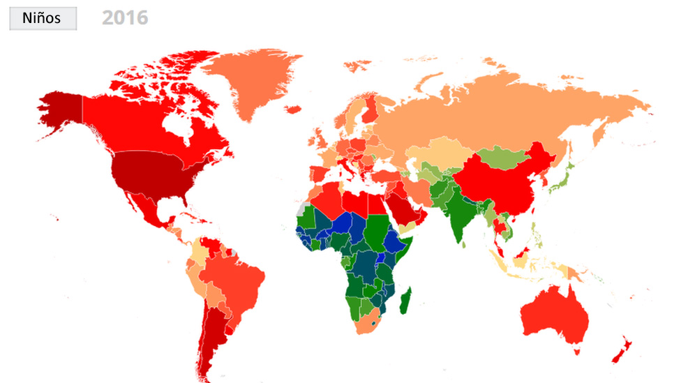 Mapa mundial de la obesidad en niños en 2016