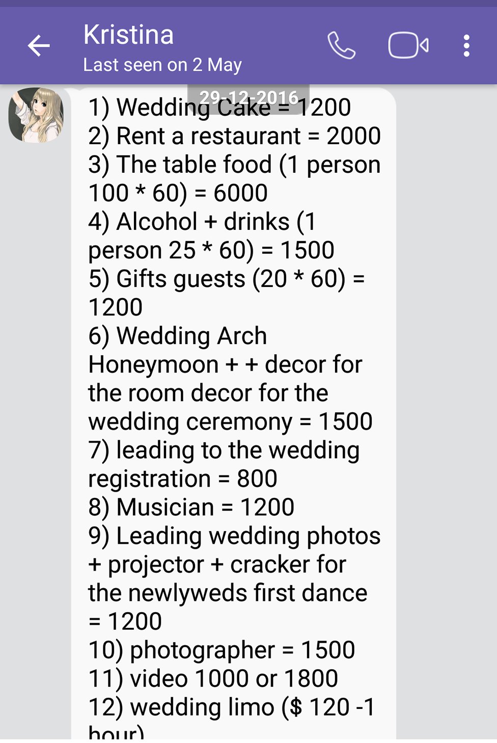 La cuenta de gastos de boda