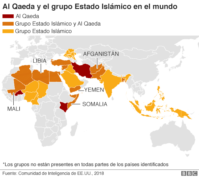 Mapa de la presencia de Al Qaeda y Estado Islámico en el mundo