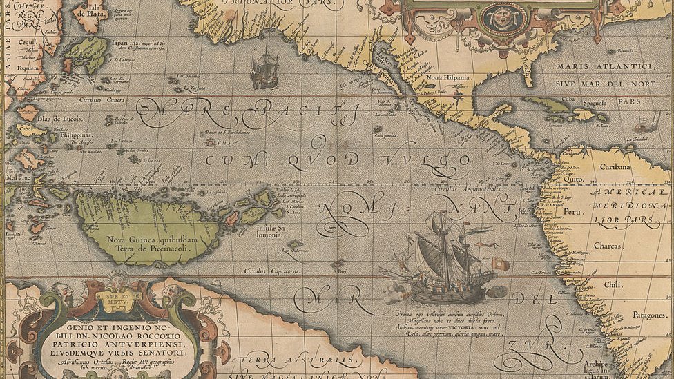 Mapa del Océano Pacífico de 1595.