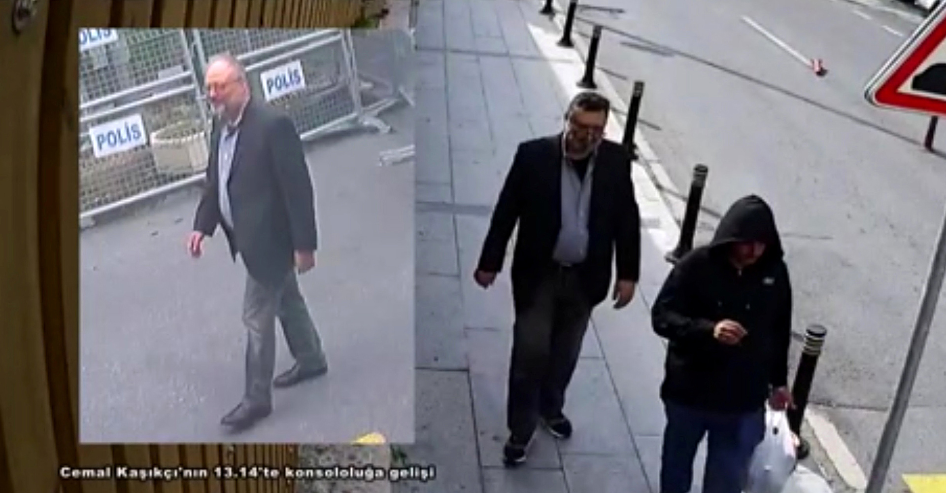Jamal Khashoggi and a man dressed like him - except for the shoes