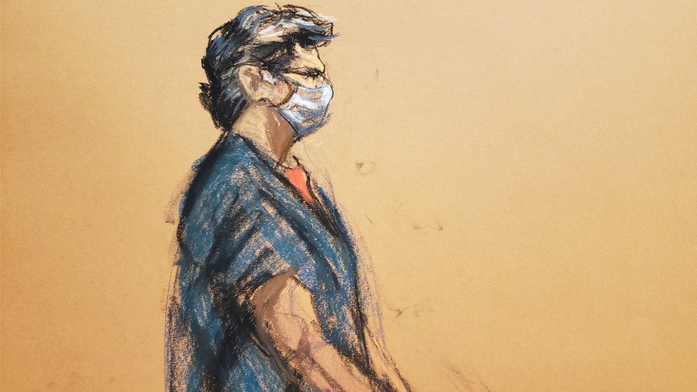 Courtdrawing of Keith Raniere, leader of the sex cult Nxivm