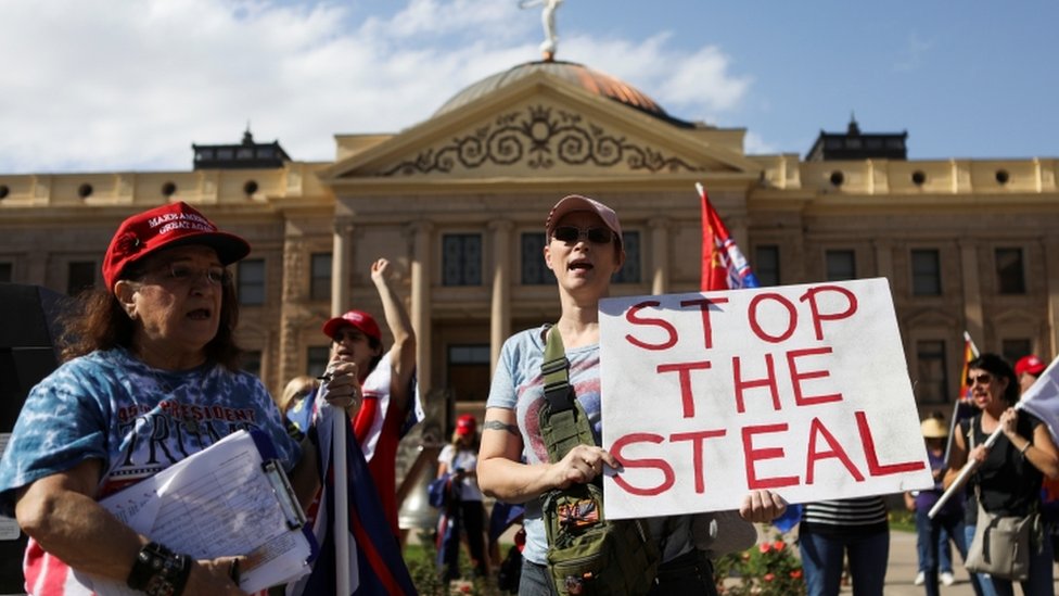 Trump supporters in front of the Arizona State Capitol in Phoenix, Arizona