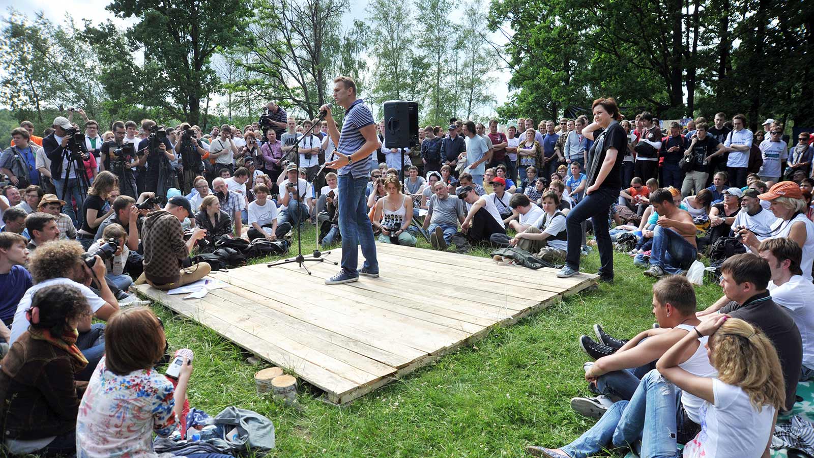 Alexey Navalny speaks to activists at a summer camp outside Moscow - 18 June 2011