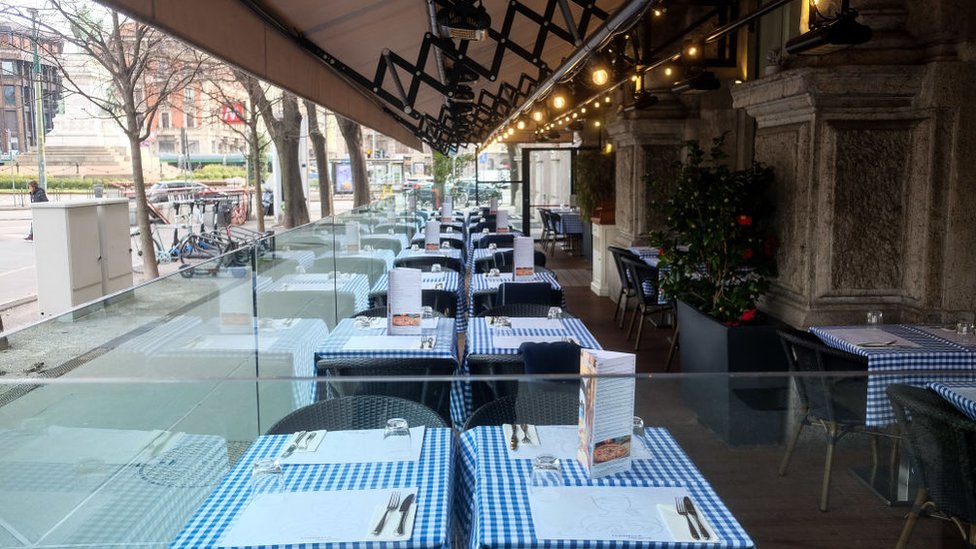 Restaurante vacío en Milán.