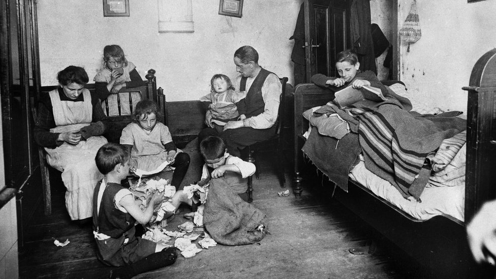 Poor family in Berlin, Germany during 1920s.