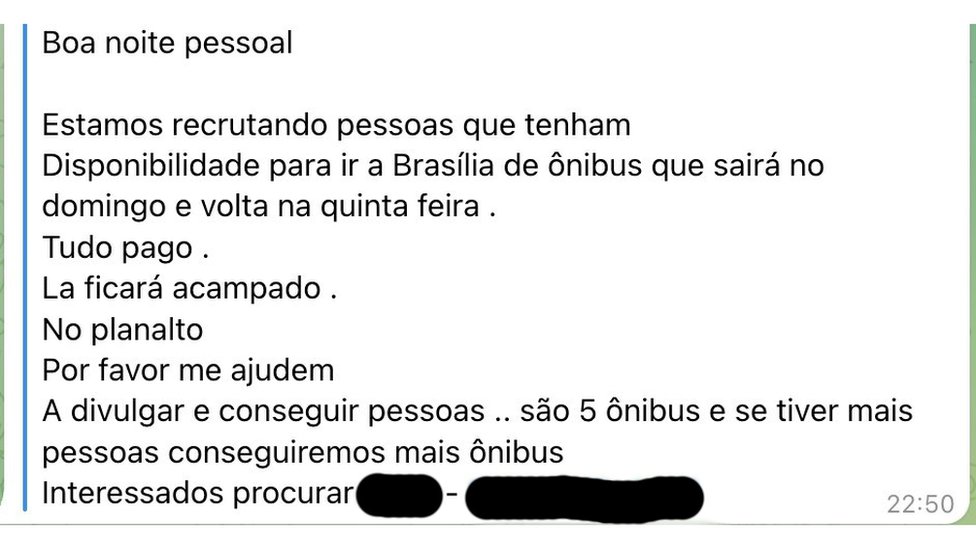 Em outra postagem, há indicação de que tudo seria custeado para quem se dispôs a ir a Brasília