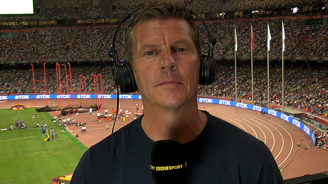 Steve Cram speaking about Kenyan drugs cheats from the Bird's Nest Stadium in Beijing