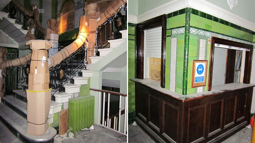 Изображение внутренней лестницы и бара внутри здания
