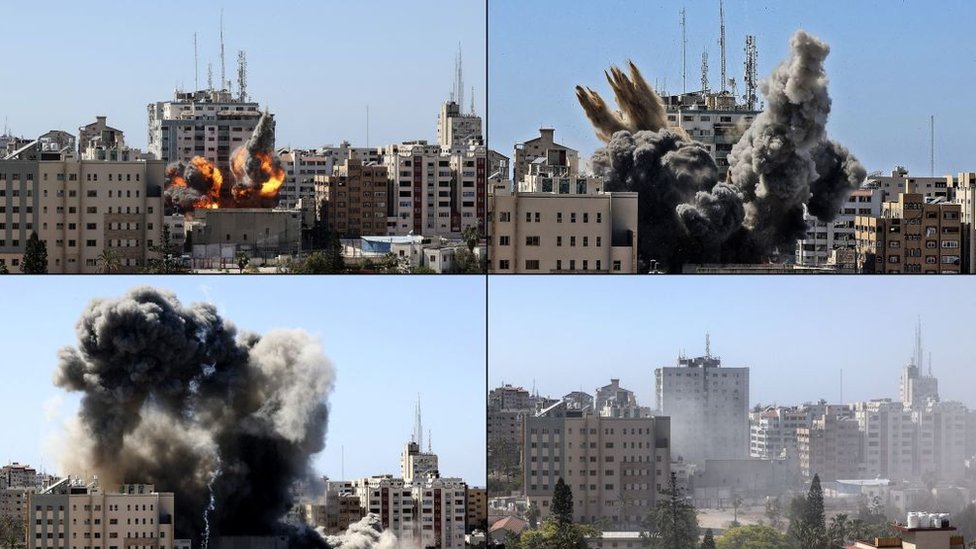 İsrail'in hava saldırılarında basın kuruluşlarının olduğu bina yıkıldı.