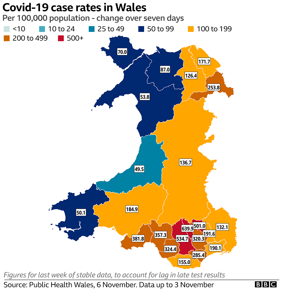 Case rate map of Wales