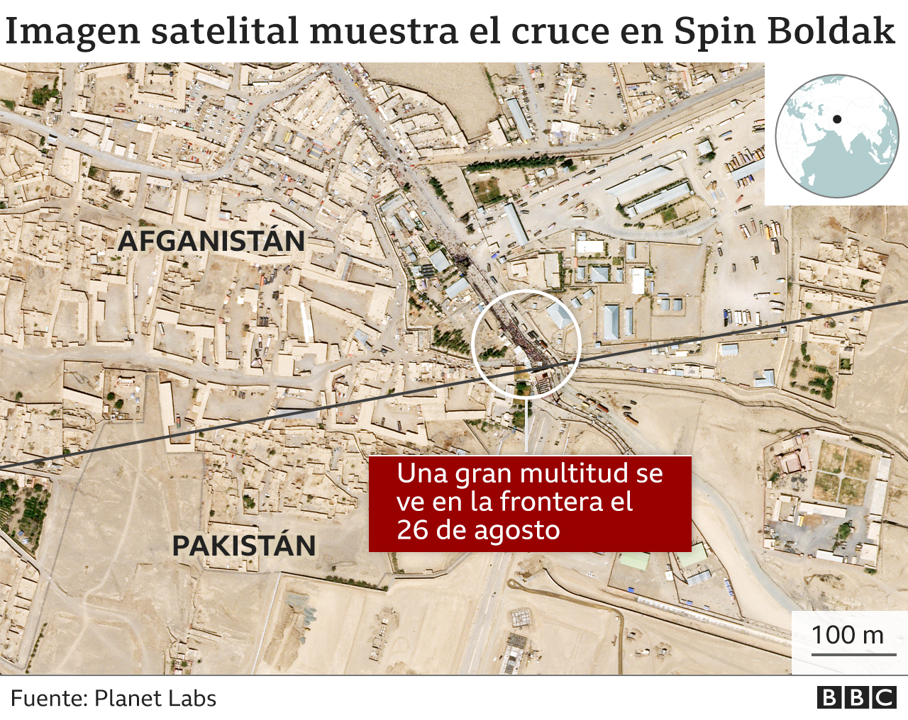 El mapa muestra el cruce fronterizo en Spin Boldak