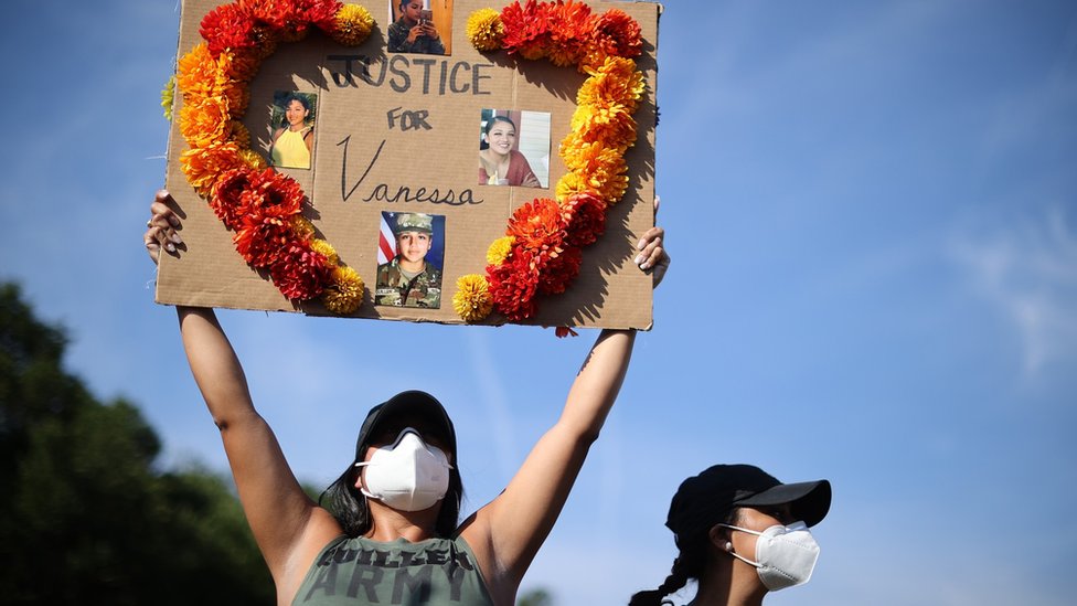 Family, friends and supporters of murdered U.S. Army Private First Class Vanessa Guillen rally on the National Mall to call for justice and for Congress to investigate her death July 30, 2020 in Washington, DC.