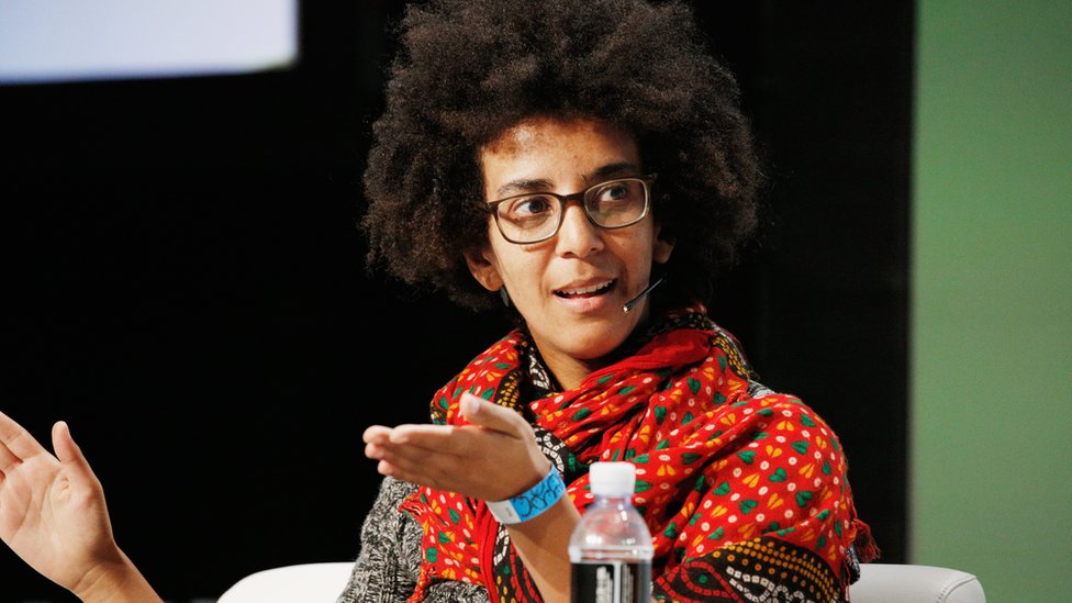 Google AI Research Scientist Timnit Gebru speaks onstage at a 2018 conference