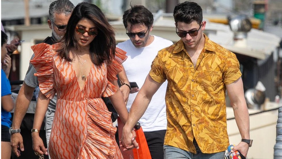 Priyanka Chopra and husband Nick Jonas are seen as they disembarked from the boat 'Shivas' after a cruise, Paris, 2019
