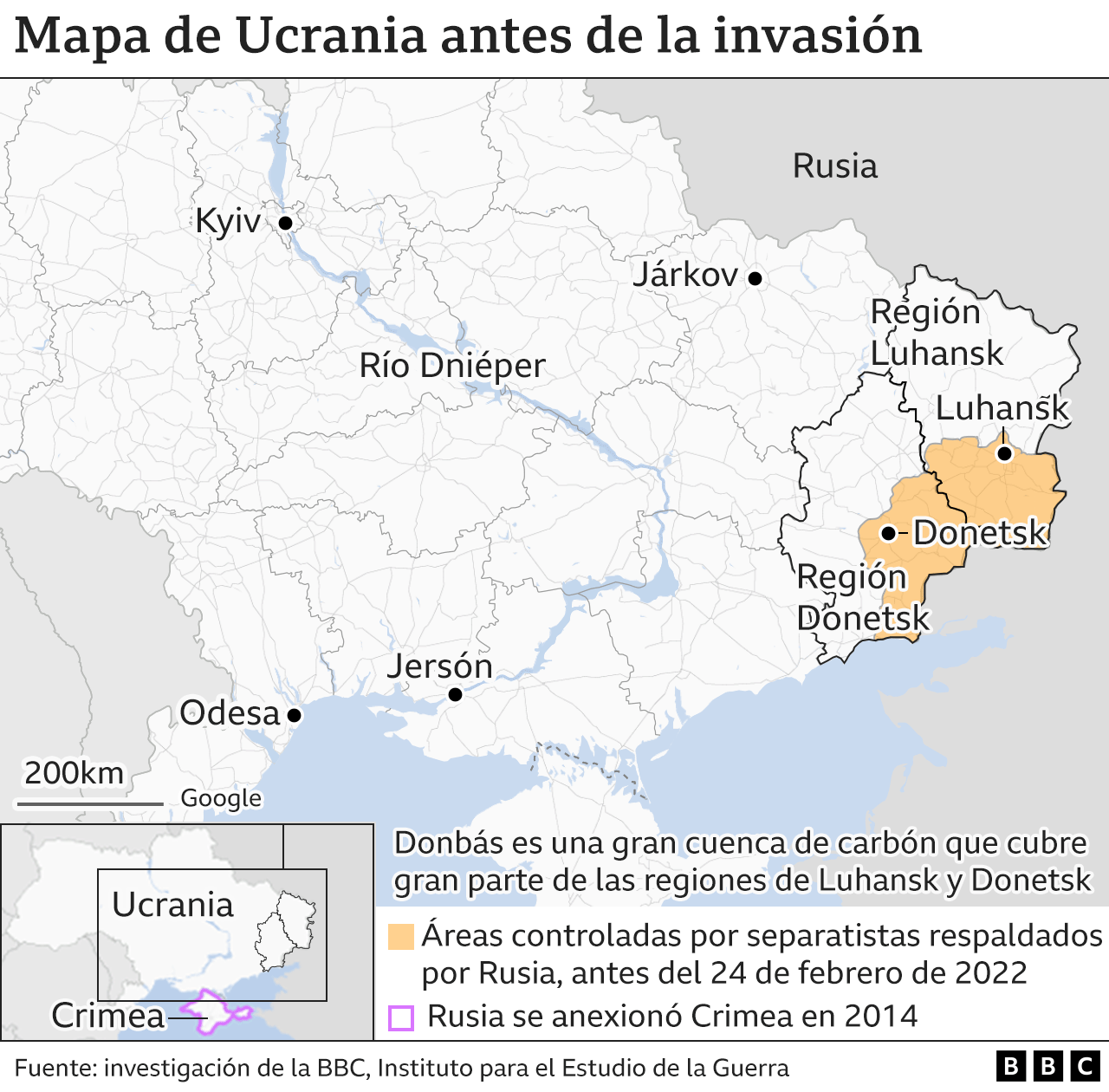 Mapa de Ucrania antes de la invasión