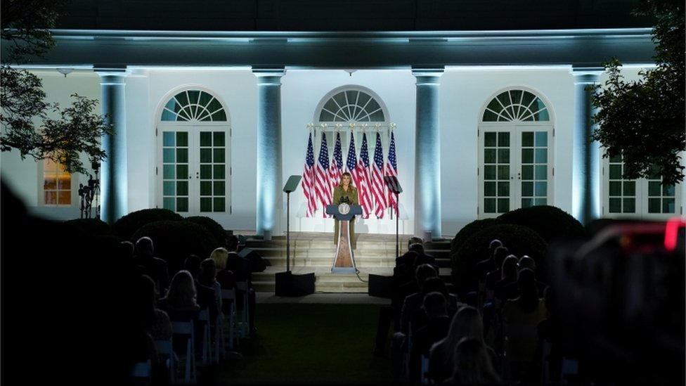 梅拉尼婭·特朗普在白宮玫瑰園向共和黨全國代表大會演講（25/8/2020）