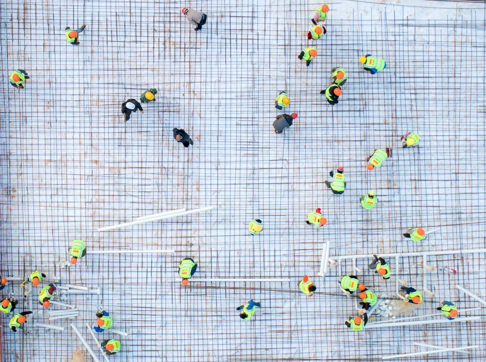 An aerial photo construction at the site of Huoshenshan Hospital