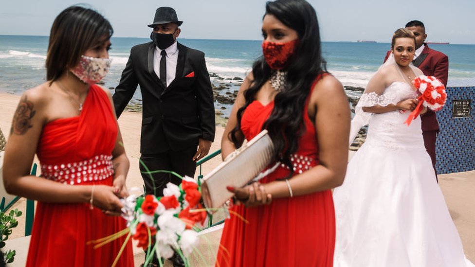 A wedding group seen by the beach in Durban, South Africa - 9 December 2020