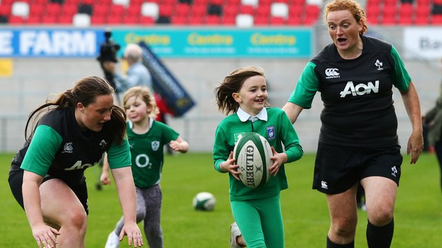 Eight-year-old Gracie Kelly-Cole sprints past two Ireland players