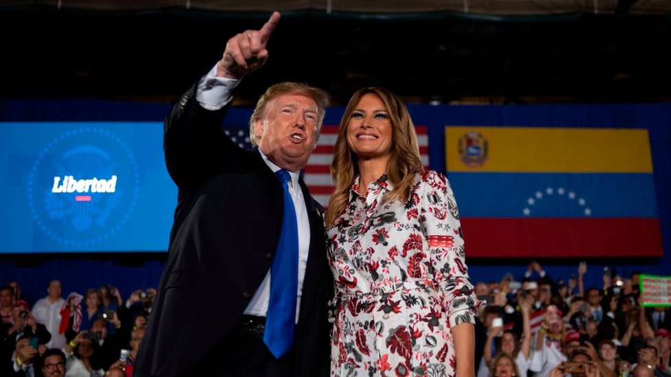 Donald y Melania Trump durante un acto de apoyo a la oposición venezolana.