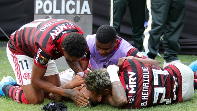 Los jugadores del Flamengo celebran la victoria en la Copa Libertadores