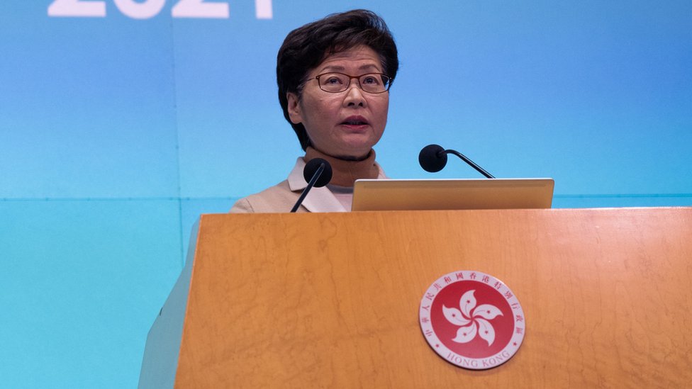 香港特首林鄭月娥在特區政府總部主持記者會（30/12/2021）