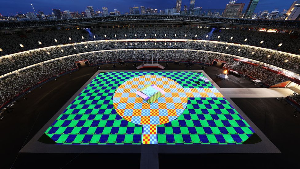 Vista general del Estadio Olímpico antes de la Ceremonia de Clausura de los Juegos Olímpicos de Tokio 2020, el 8 de agosto de 2021.
