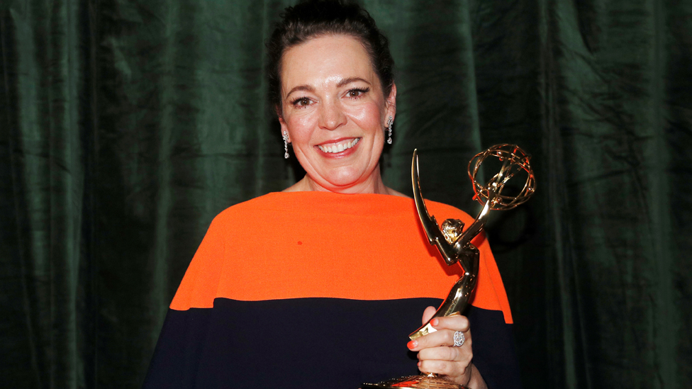 Olivia Colman with her Emmy for best drama actress