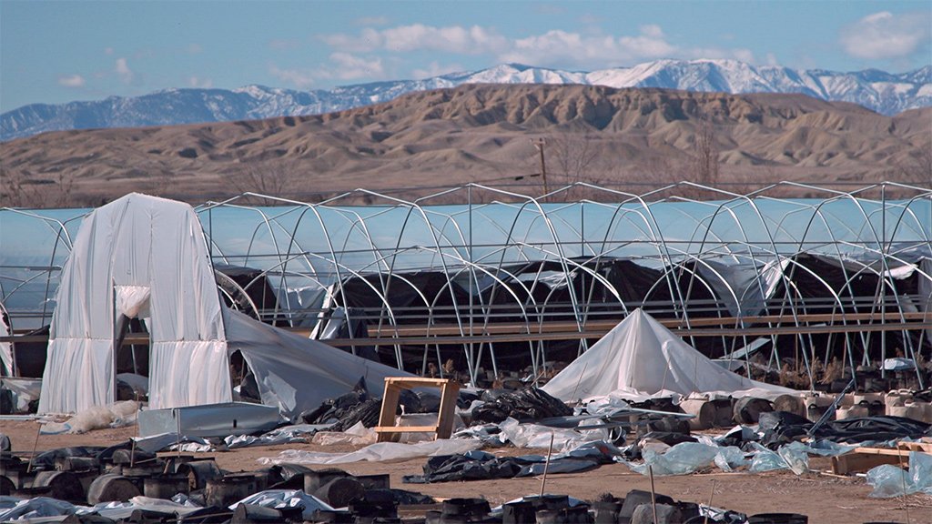 Hoop houses on the cannabis farms in Shiprock, New Mexico