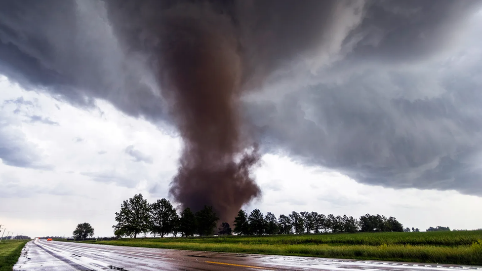 A tornado approaches a road Nebraska
