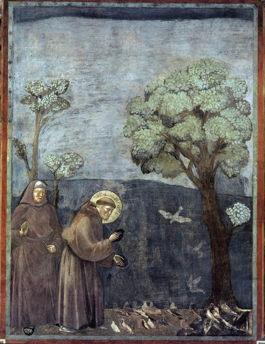 Pintura do fim do século 13, São Francisco pregando aos pássaros
