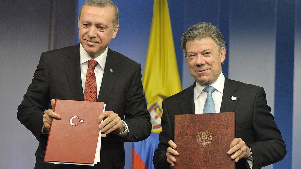 En los últimos años Turquía ha suscrito numerosos acuerdos comerciales con varios países latinoamericanos. Erdogan y Santos