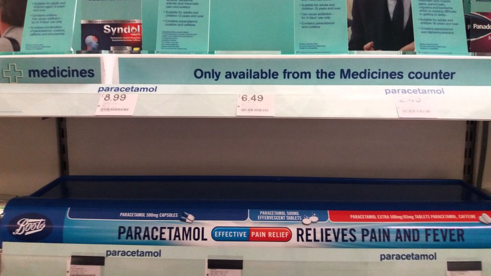 Parasetamol terjual habis di apotik-apotik di Inggris.