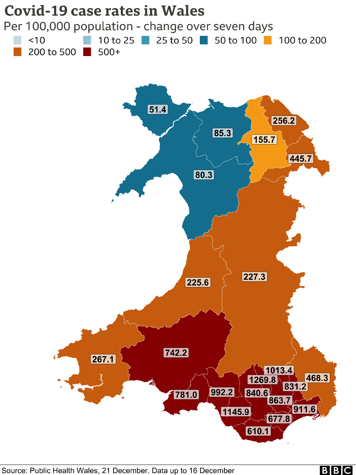 Карта заболеваемости в Уэльсе