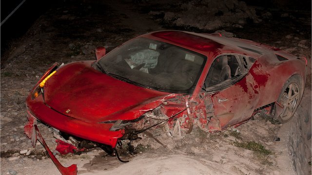 Arturo Vidal's crashed Ferrari