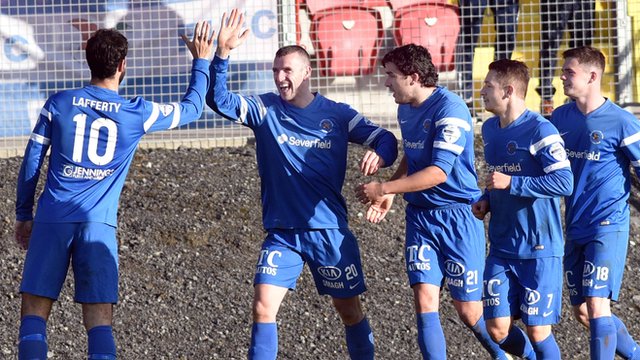 Ballinamallard players celebrate victory over Portadown