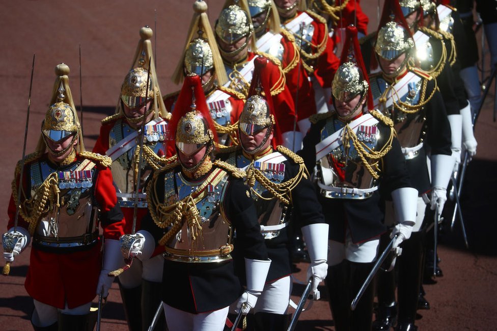 Members of the Household Cavalry are seen ahead of the funeral