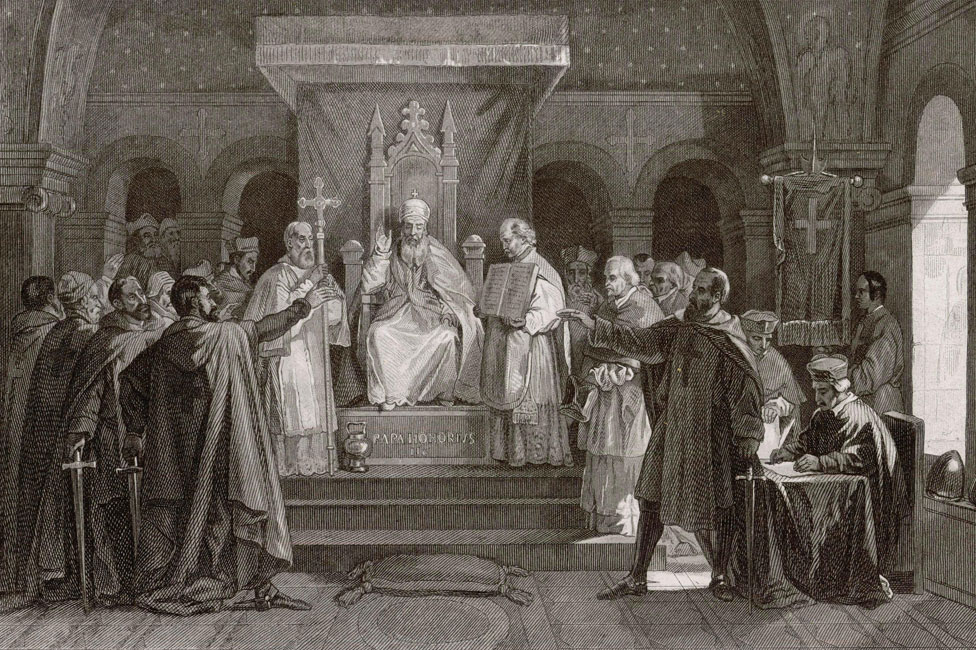 Офорт, посвященный официальному признанию Папой Гонория II тамплиеров в 1128 году